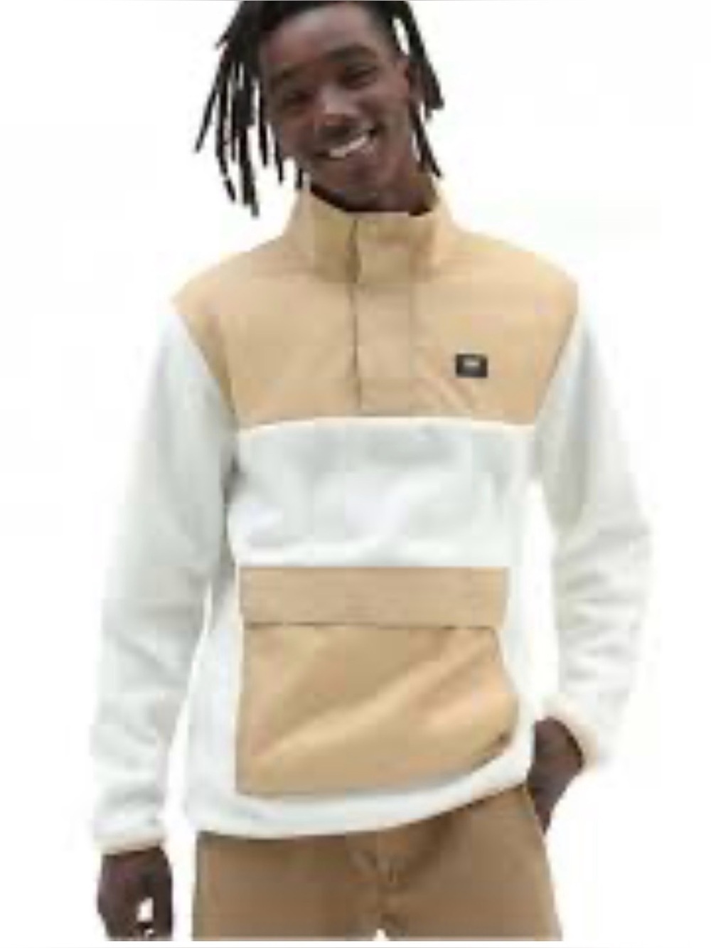 Vans S Mammoth Borg taupe snap neck Velcro pouch unisex fleece skater casual